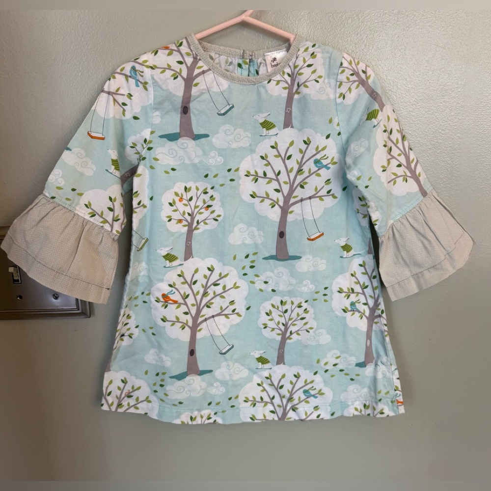 Beehave Boutique Dress Toddler Girl’s 3T Ruffle Cuffs Cotton Pastel Blue Print